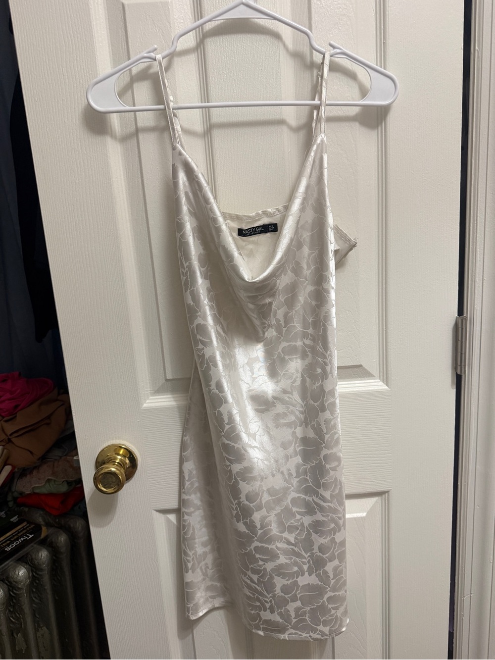 Nasty Gal Ivory Floral Satin Slip Dress